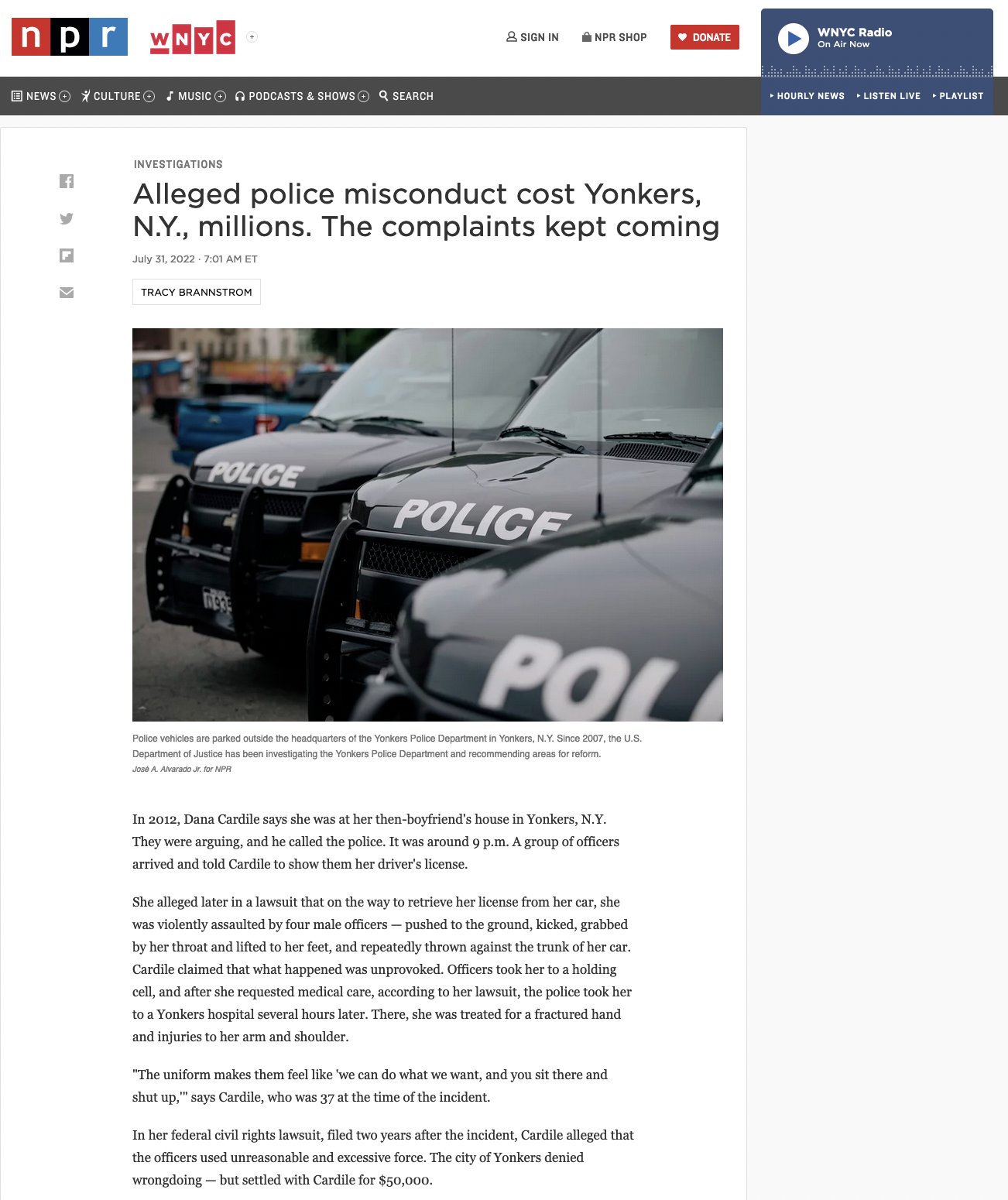 for NPR: Alleged police misconduct cost Yonkers, N.Y., millions. The complaints kept coming
