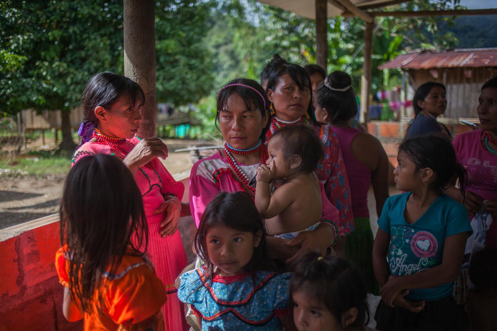 A group of Embera women at the ...lking back to their home lands.