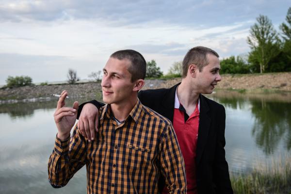 Image from The New Symphony of Donbas - Dmitriy Serov (left) and his friend Sasha were hanging...
