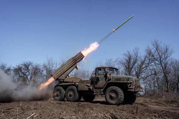 Image from Russian-Ukrainian War - Ukrainain GRAD MLRS launching the rocket towards Russian...