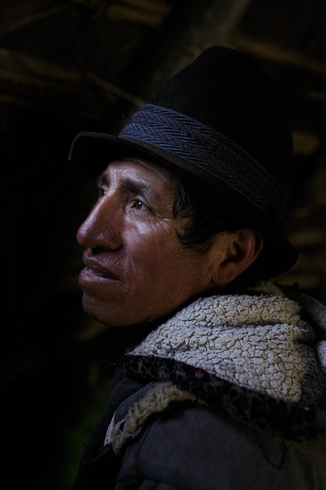 Der Eismann - Portrait of Juan Ushca (49) inside a small thatched hut...