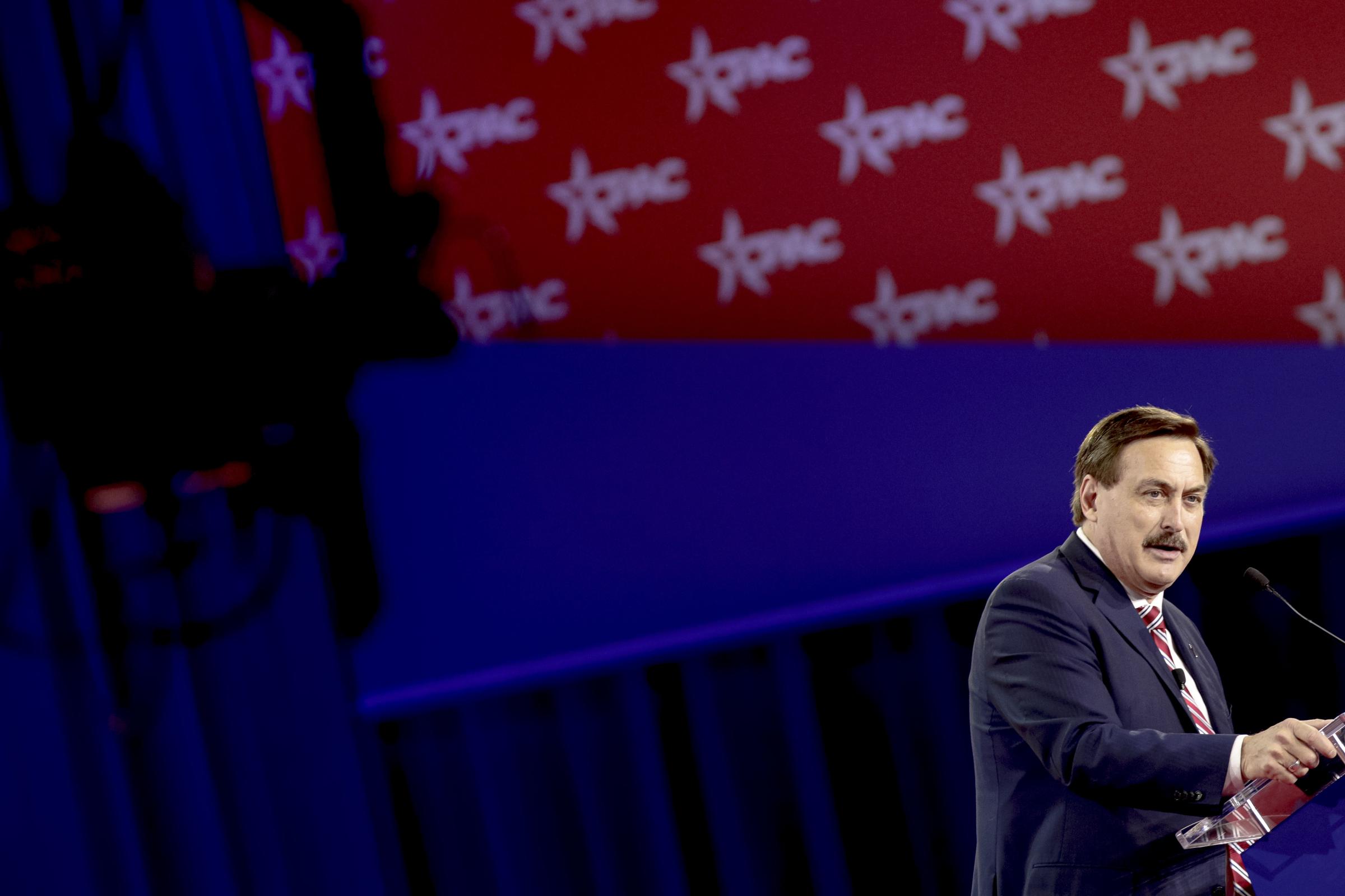 CPAC Texas - CEO of My Pillow, Mike Lindell, speaks to an audience at...