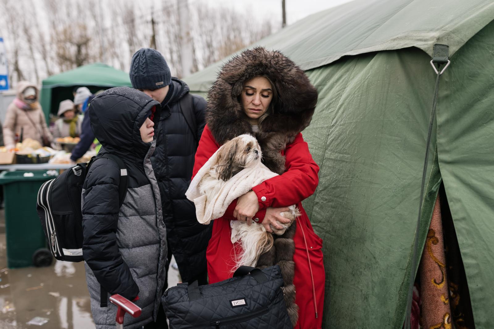 Frontière entre la Moldavie et ...ire. Une femme avec son chien. 