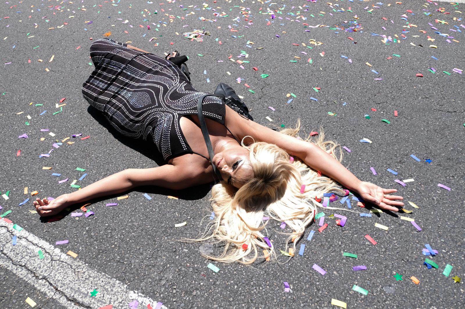 Image from REPORTAGE - WEST HOLLYWOOD, CALIFORNIA - JUNE 09: A performer lies in...