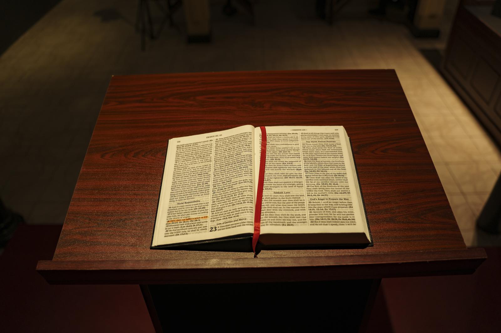 A bible is seen on top of a pul...v 2023. Image by Ogaga Asamaige