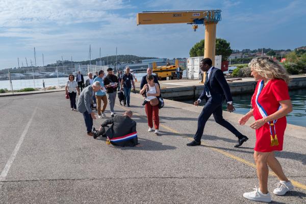 Frederic Boccaletti (Rassemblement National MP) falls during a visit to the Ifremer Centre in La Seyne-sur-Mer, France, on 01 June 2023. Photo by Laurent Coust/ABACAPRESS.COM. LA SEYNE-SUR-MER FRANCE