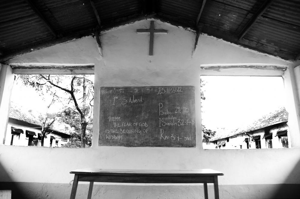  "THE FEAR of God is the beginning of wisdom" reads a chalkboard in the classroom at...