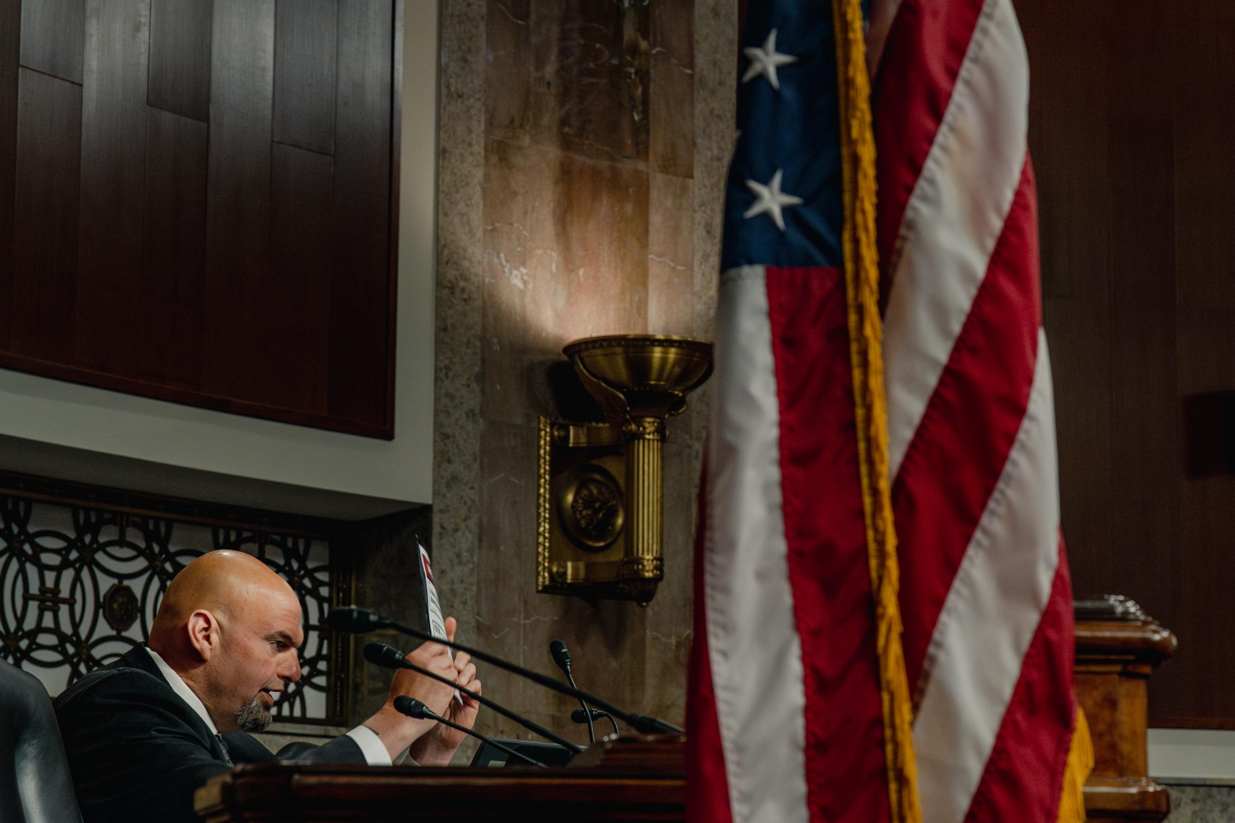 How John Fetterman Came Out of the Darkness - U.S. Senator John Fetterman (D-PA) speaks during a Senate...