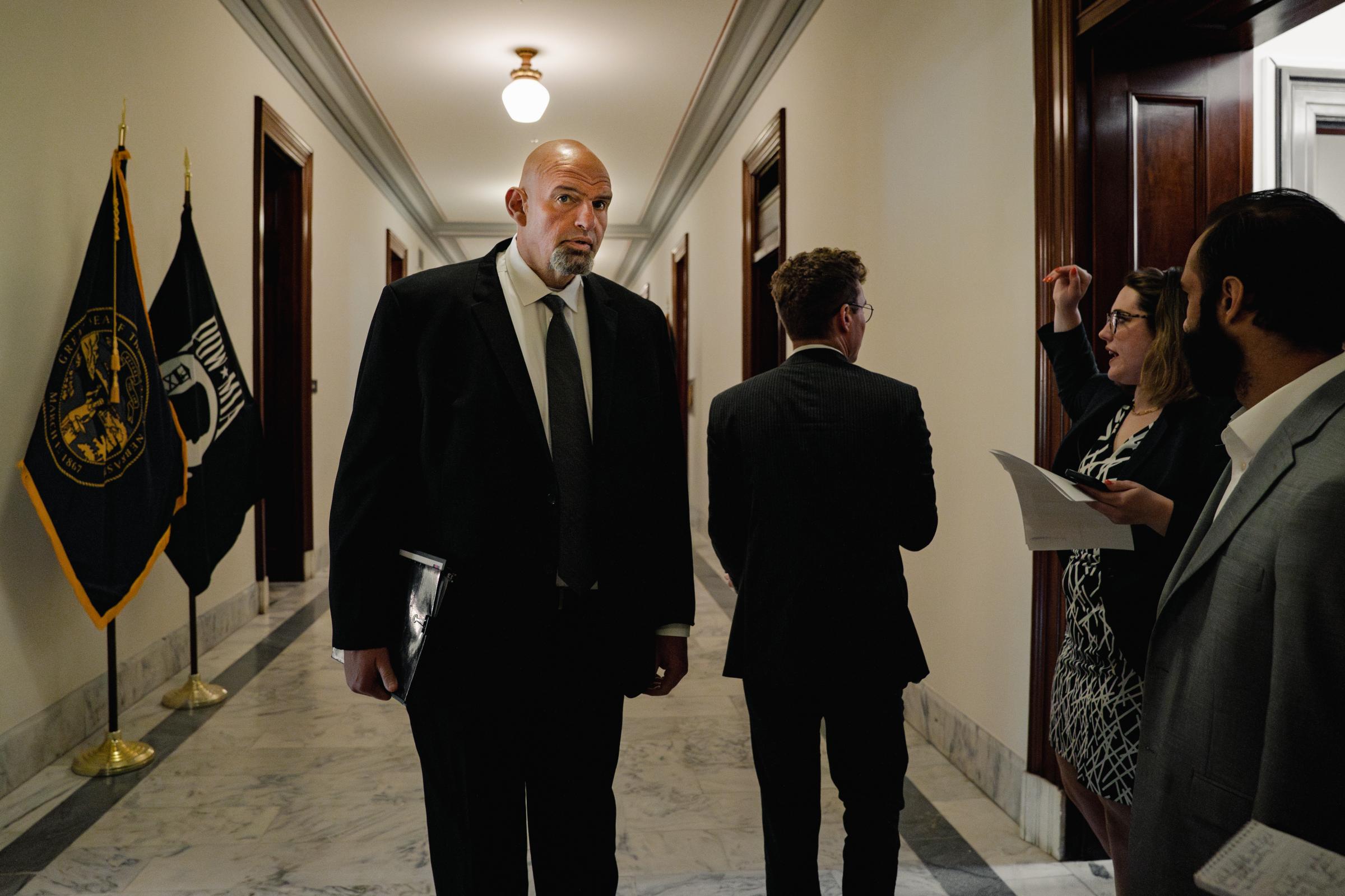 How John Fetterman Came Out of the Darkness -  U.S. Senator John Fetterman (D-PA) gets ready to walk to...