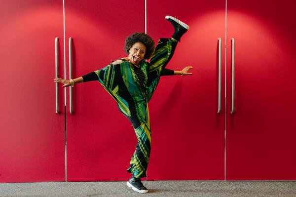 Image from Portraits -  American actress Jenifer Lewis does a high kick as she...