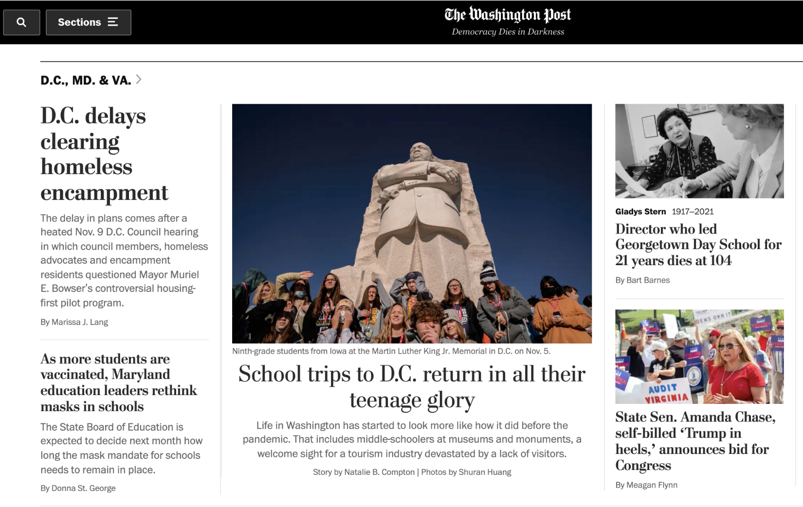Image from Tear Sheets -    For  The Washington Post       School trips to D.C....