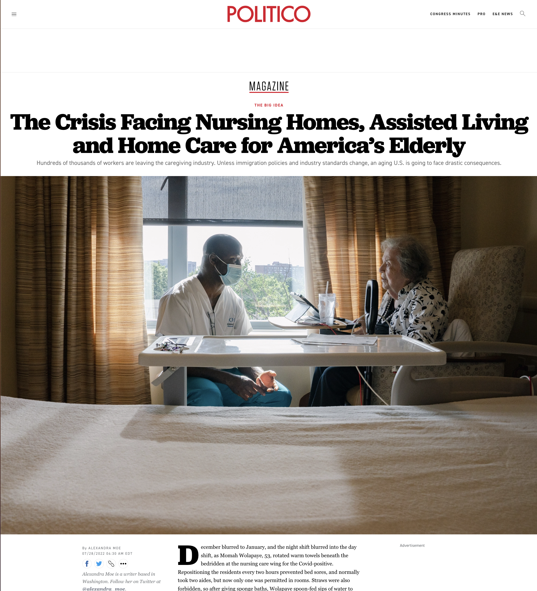 Image from Tear Sheets -    For  POLITICO       The Crisis Facing Nursing Homes,...
