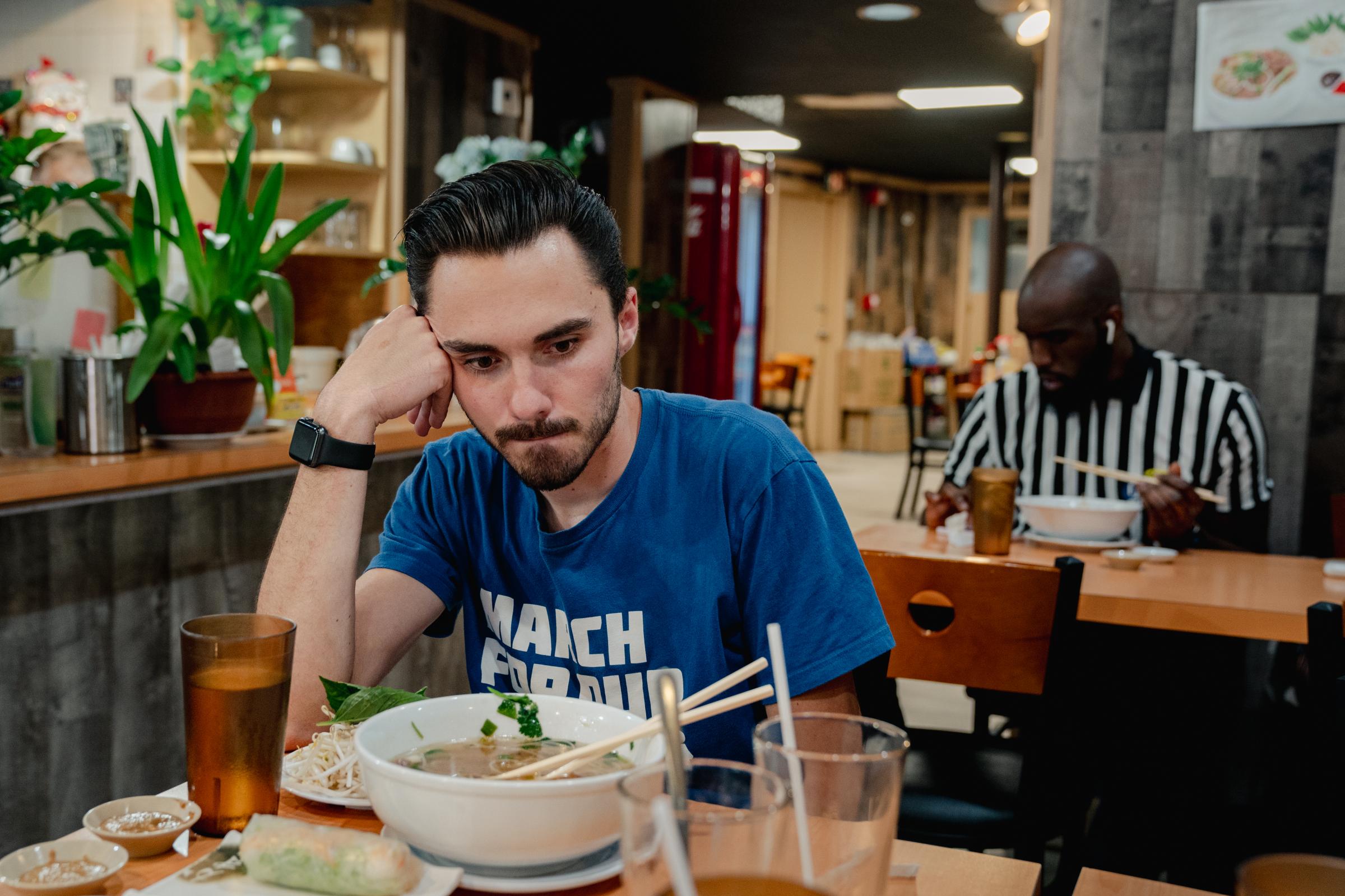 The Education of David Hogg -  David Hogg contemplates during his lunch break from a...