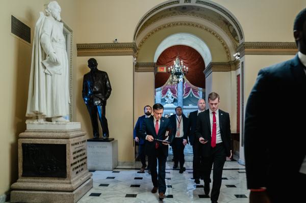 Image from The 2024 State of the Union Address -  U.S. House Speaker Mike Johnson makes his way to the...