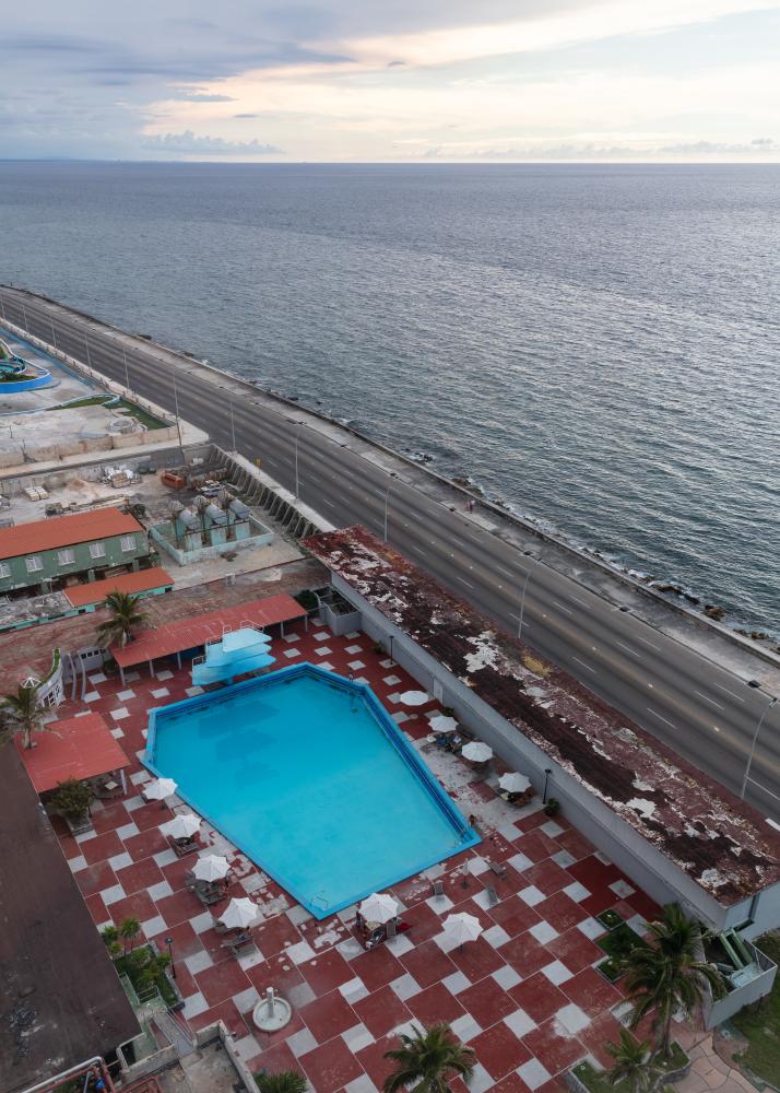 Riviera Hotel Pool and Malecon at Sunset.