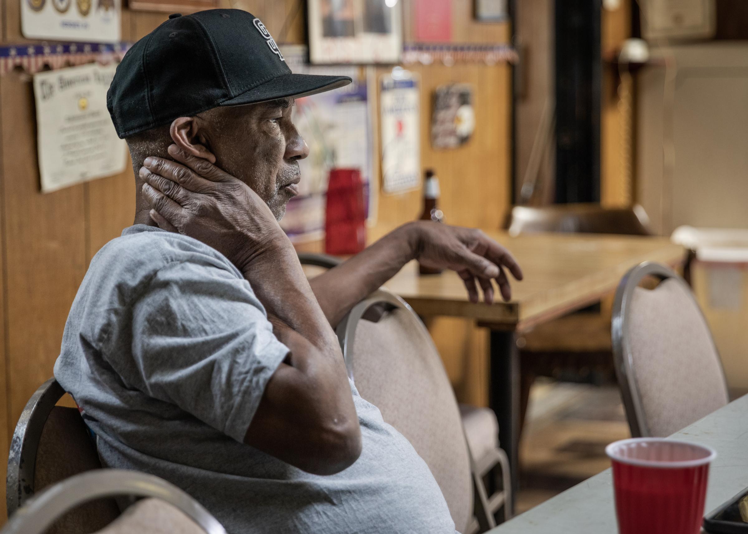 Post 67 - Bill McKeithen sits at a monthly Post meeting. &nbsp;Bill was an Aviation Ordinanceman E5 in...