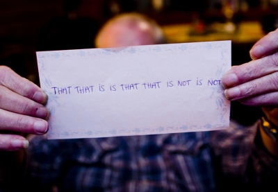    James Cooke, 64, holds a piece of paper with a metaphor he often uses to explain his neurological disorder, called prosopagnosia, in his home in Islip, Long Island. He â€œreadsâ€ faces like people may read the sentence in the picture: without punctuation. It would make sense if it was punctuated: â€œThat, that it is, is. That, that is not, is not.â€   