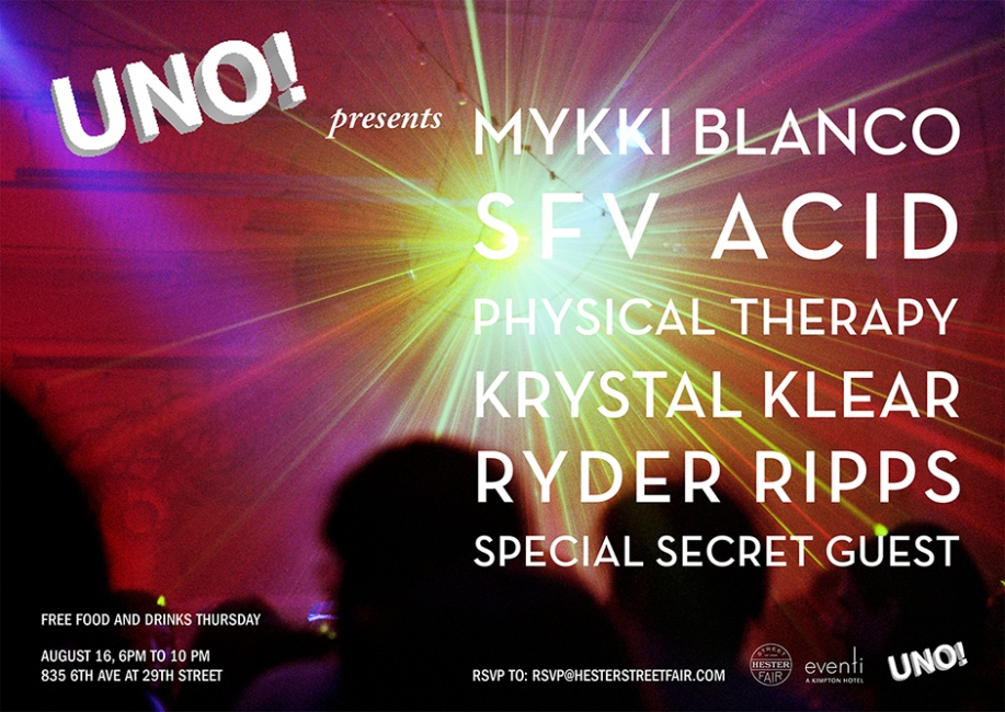 Music Flyers -  UNO! presents Mykki Blanco, SFV Acid, Physical Therapy,...