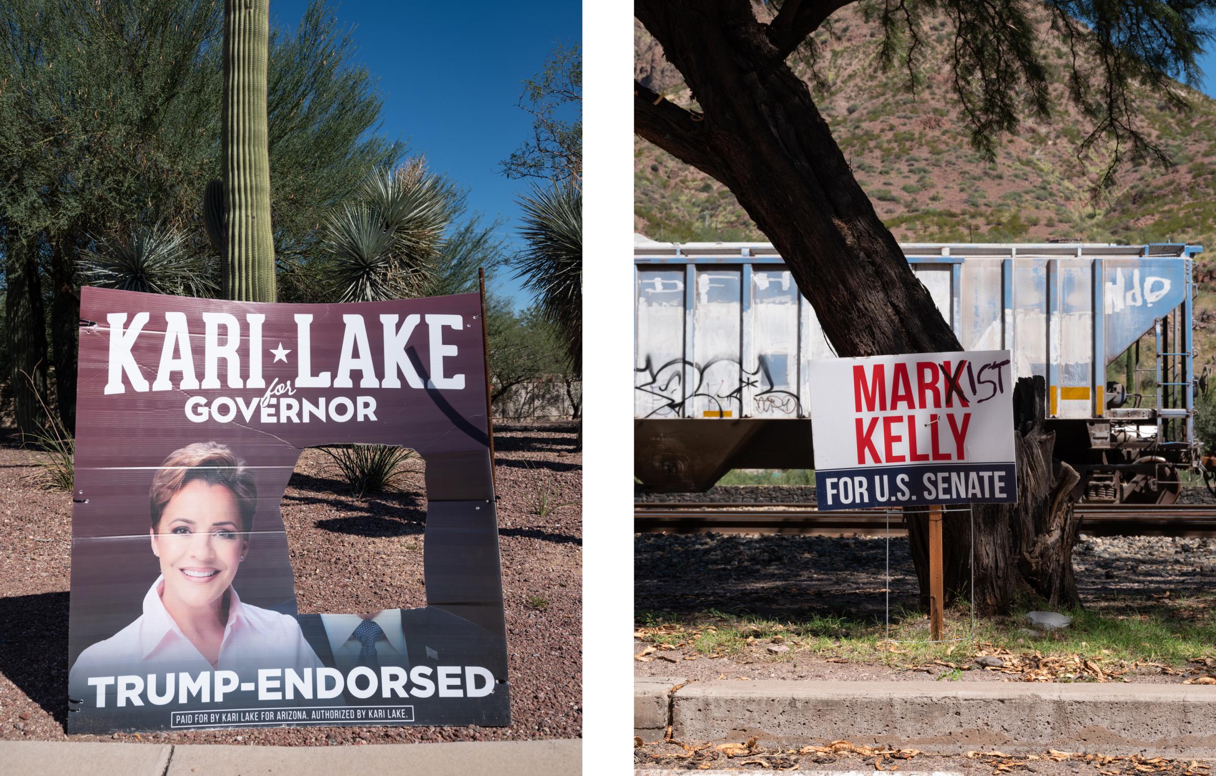 Politics + Protest - Election sign interventions. Arizona, 2022.  L: Tucson,...
