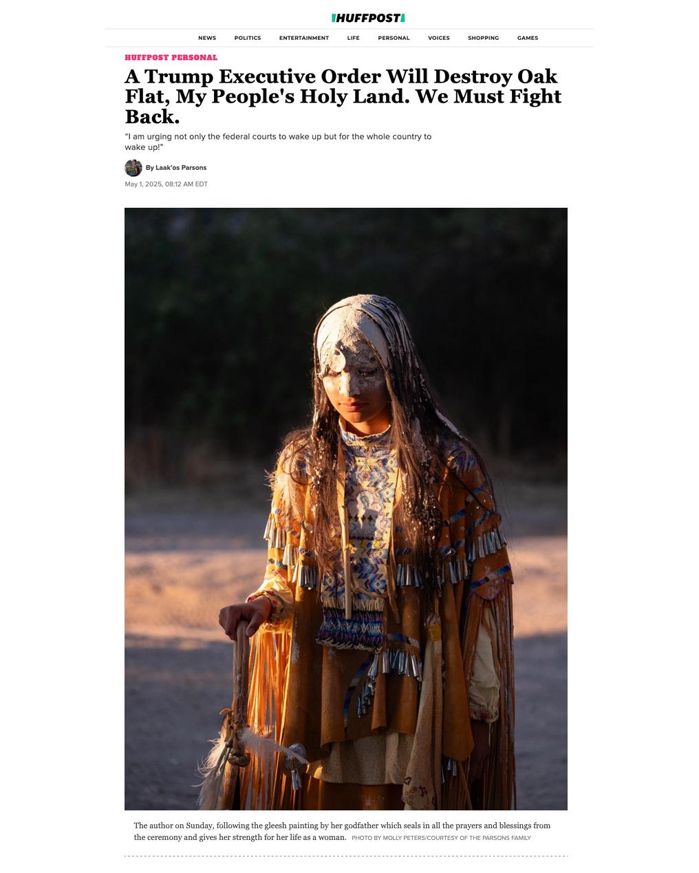 HuffPost: Laak'os Parsons Personal Essay on Oak Flat