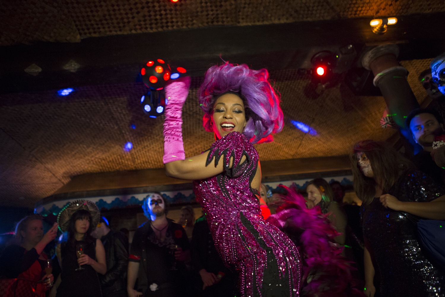  April 2013. NEW YORK, NY. Delysia Le Chatte performs at the Seven Deadly Sins-themed supper club dinner in Chinatown.&nbsp;On assignment for...
