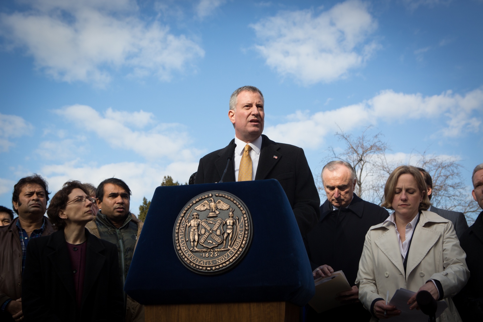 On the Spot, NYC -  January 15, 2014. QUEENS, NY. New York City Mayor Bill...