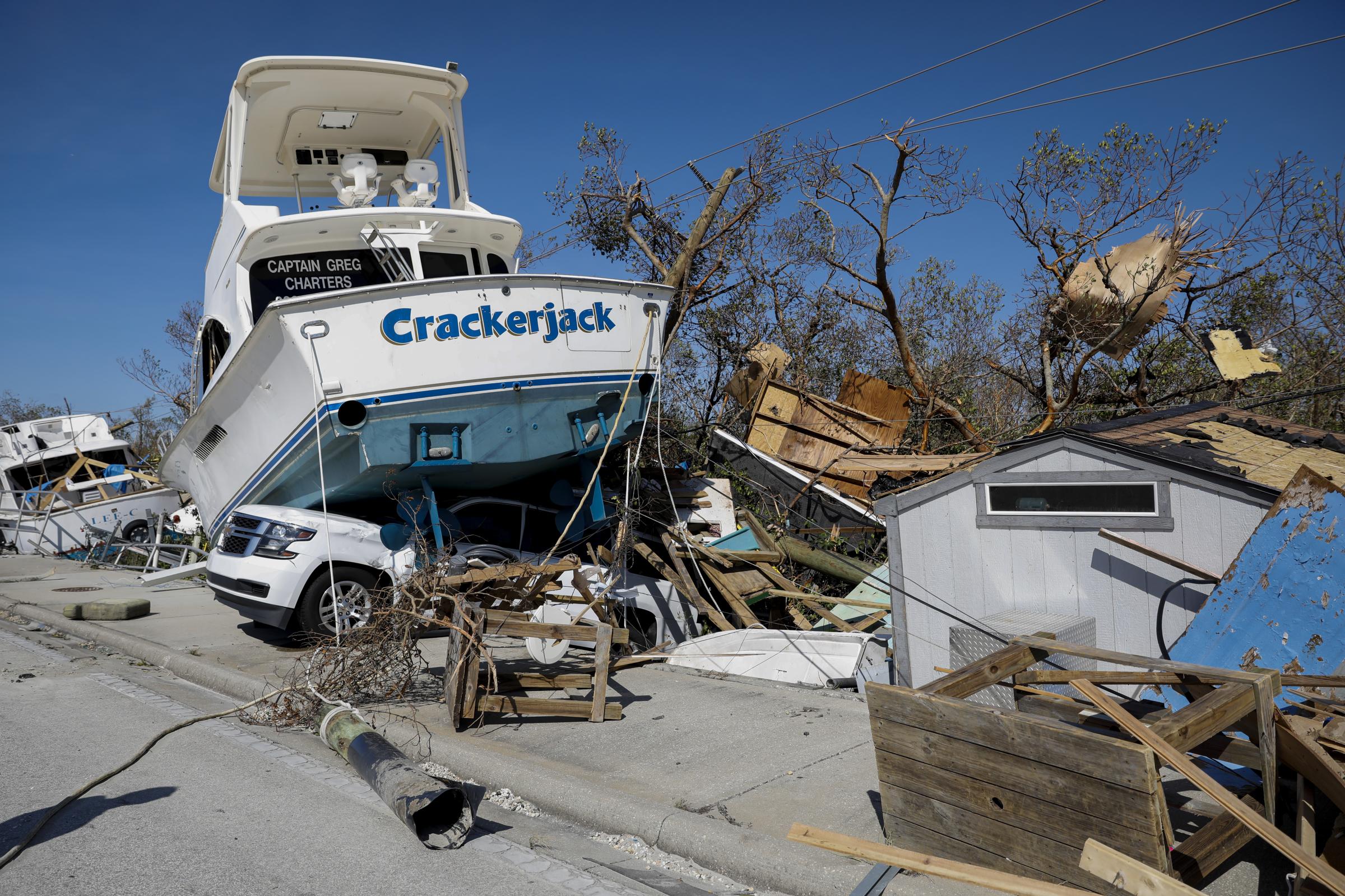 2022 - Hurricane Ian - Debris sits next to the road at San Carlos Maritime Park...
