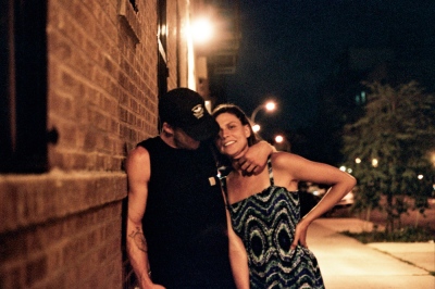 Image from X: A Banner Year -  Brian and Anna outside the bar, Brooklyn, NY 