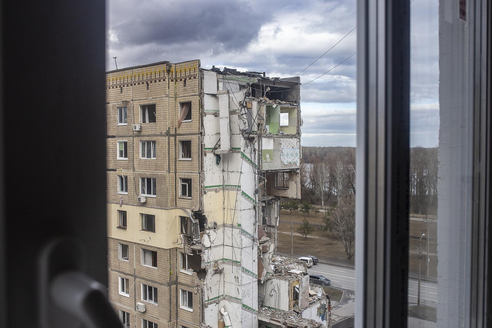 Echoes of destiny: a missile's whisper in Dnipro - DNIPRO, UKRAINE - 21 FEBRUARY: Windows of Katerina's...