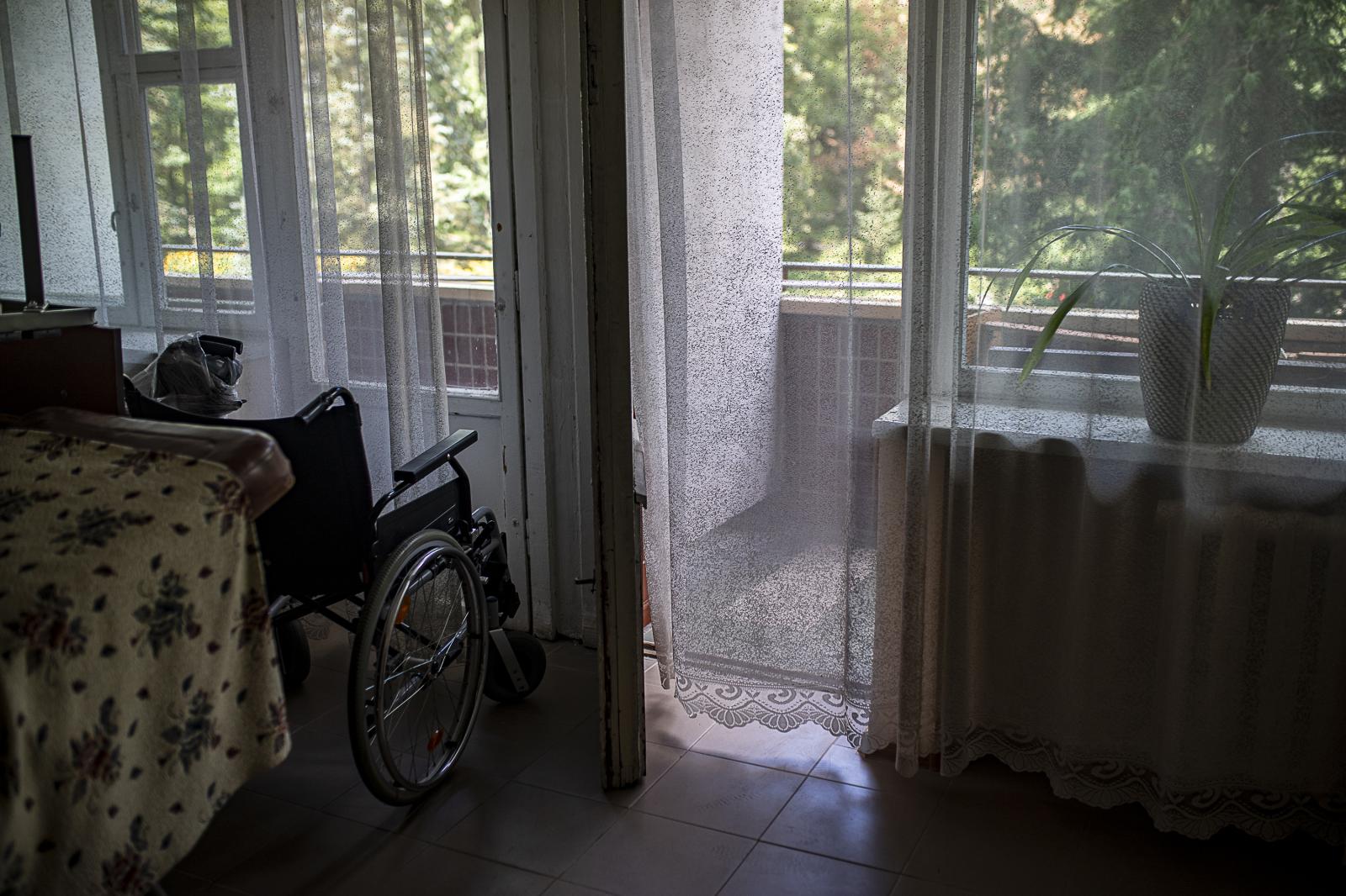 Walking wounded: a journey of recovery and hope - KYIV OBLAST, UKRAINE - JULY 21: A wheelchair sits in...