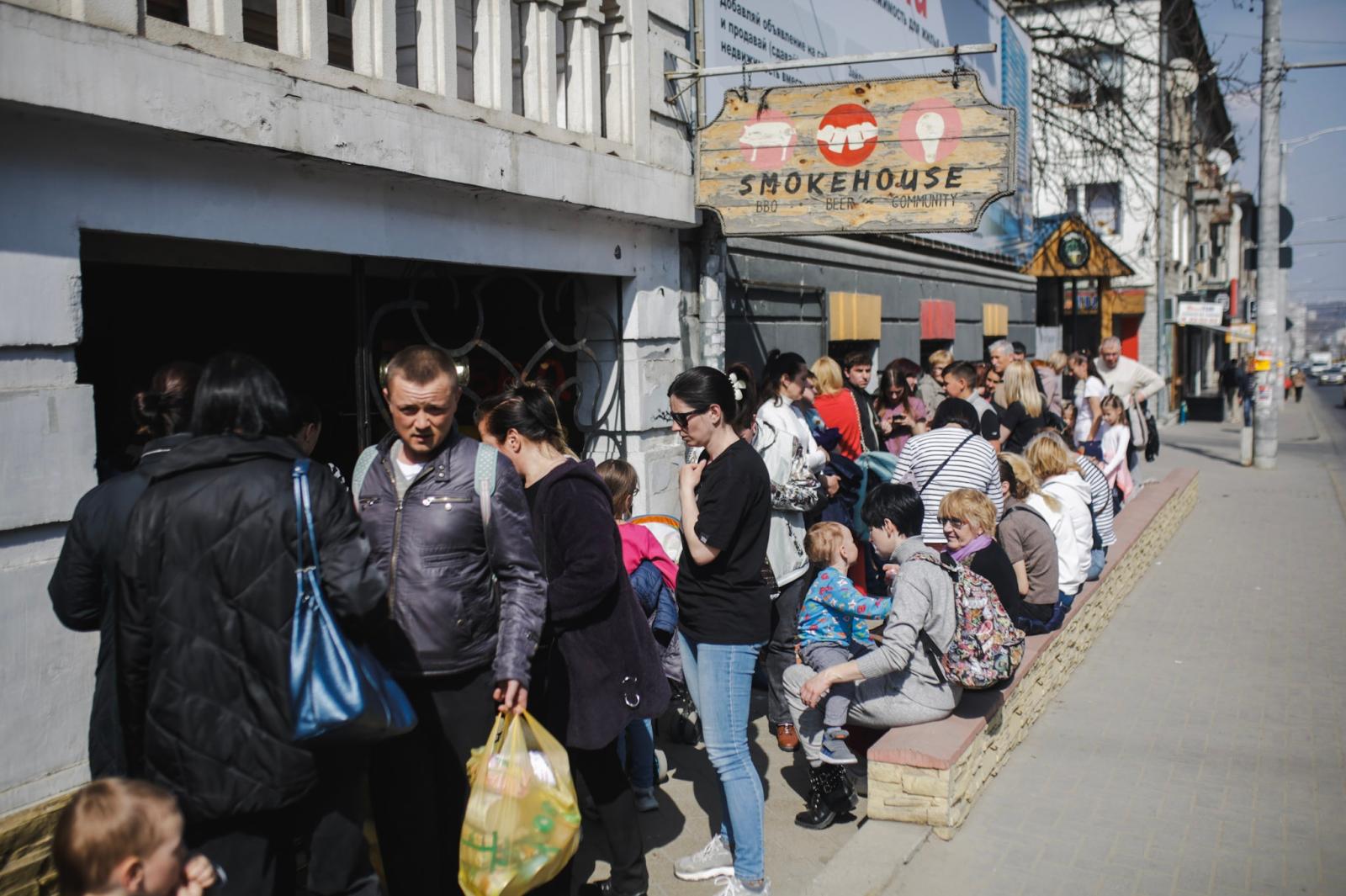 March 30, 2022. Chisinau, Moldova. At 128 Stefan Cel Mare in Chisinau there is Smokehouse...