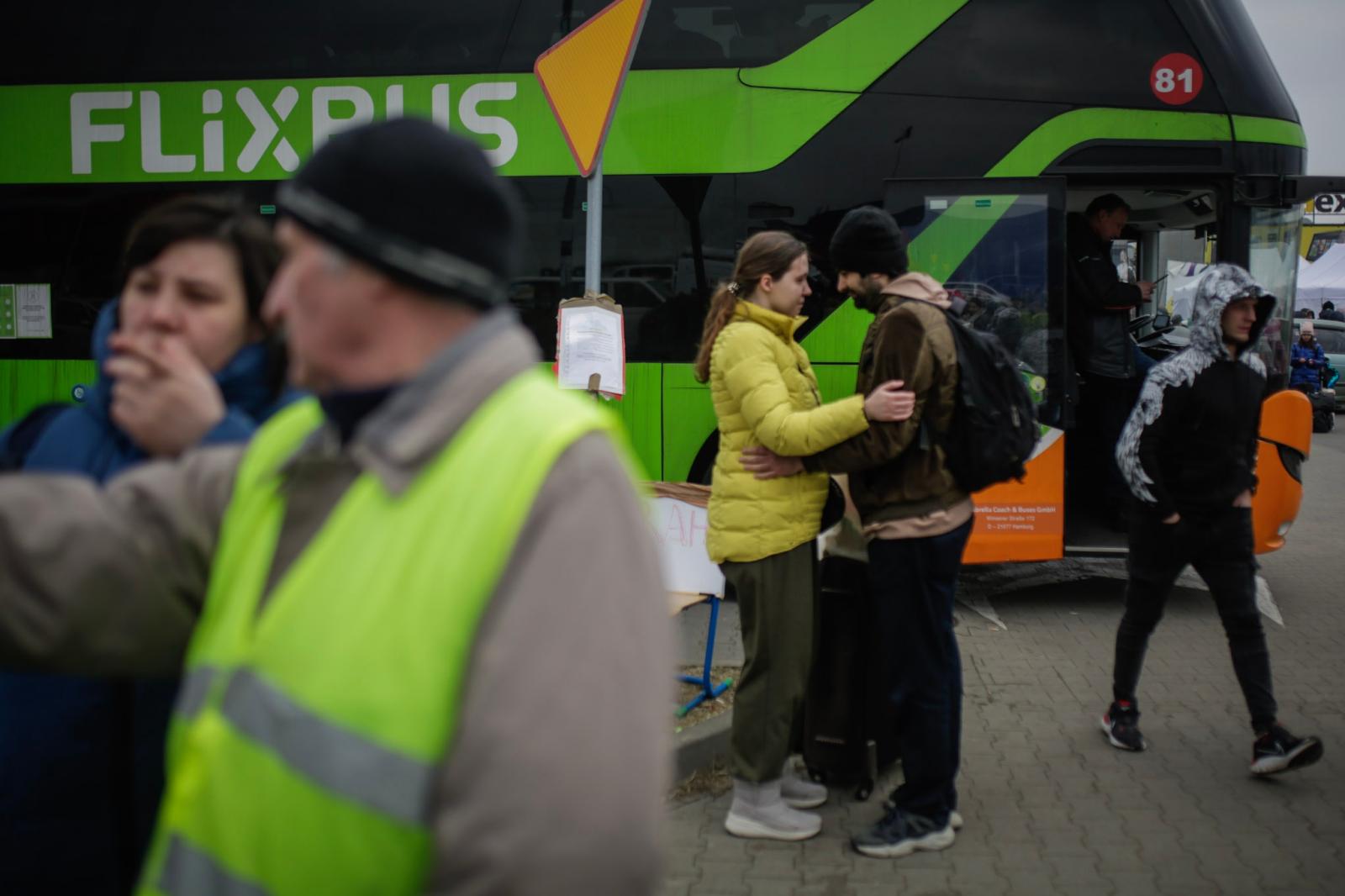 Ahmed, an Iranian student studying in Kiev, says goodbye in Poland to his Ukrainian girlfriend...
