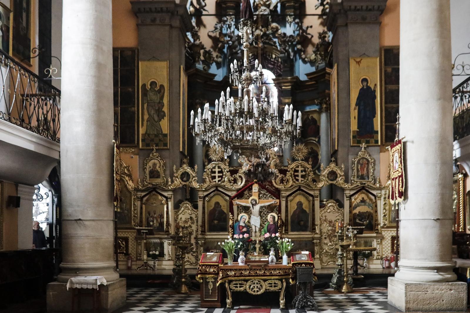 April 19, 2022. Lviv, Ukraine. Assumption Church. Orthodox churches prepare behind closed doors...