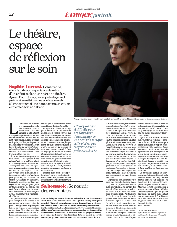 Image from PUBLICATIONS - Sophie Torresi Journal La Croix Paris, janvier 2024