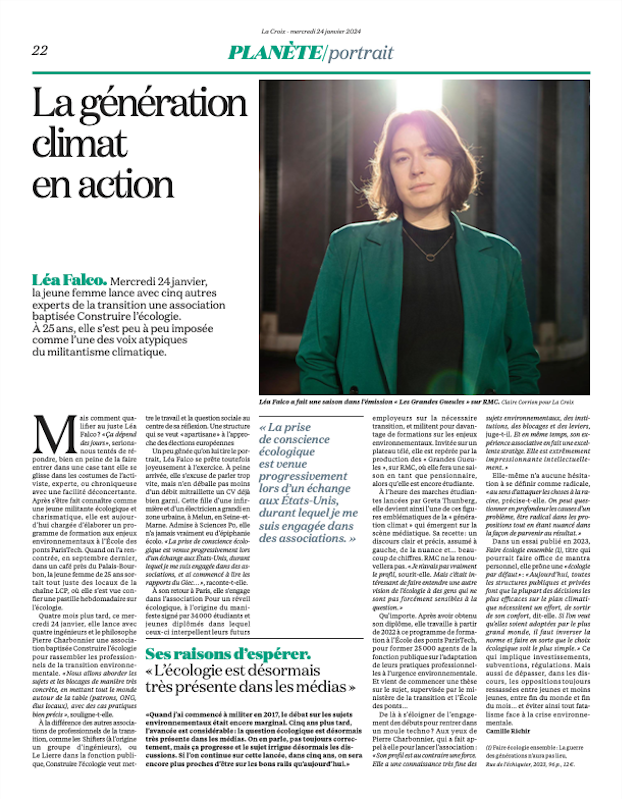 Image from PUBLICATIONS - Léa Falco Journal La Croix Paris, janvier 2024