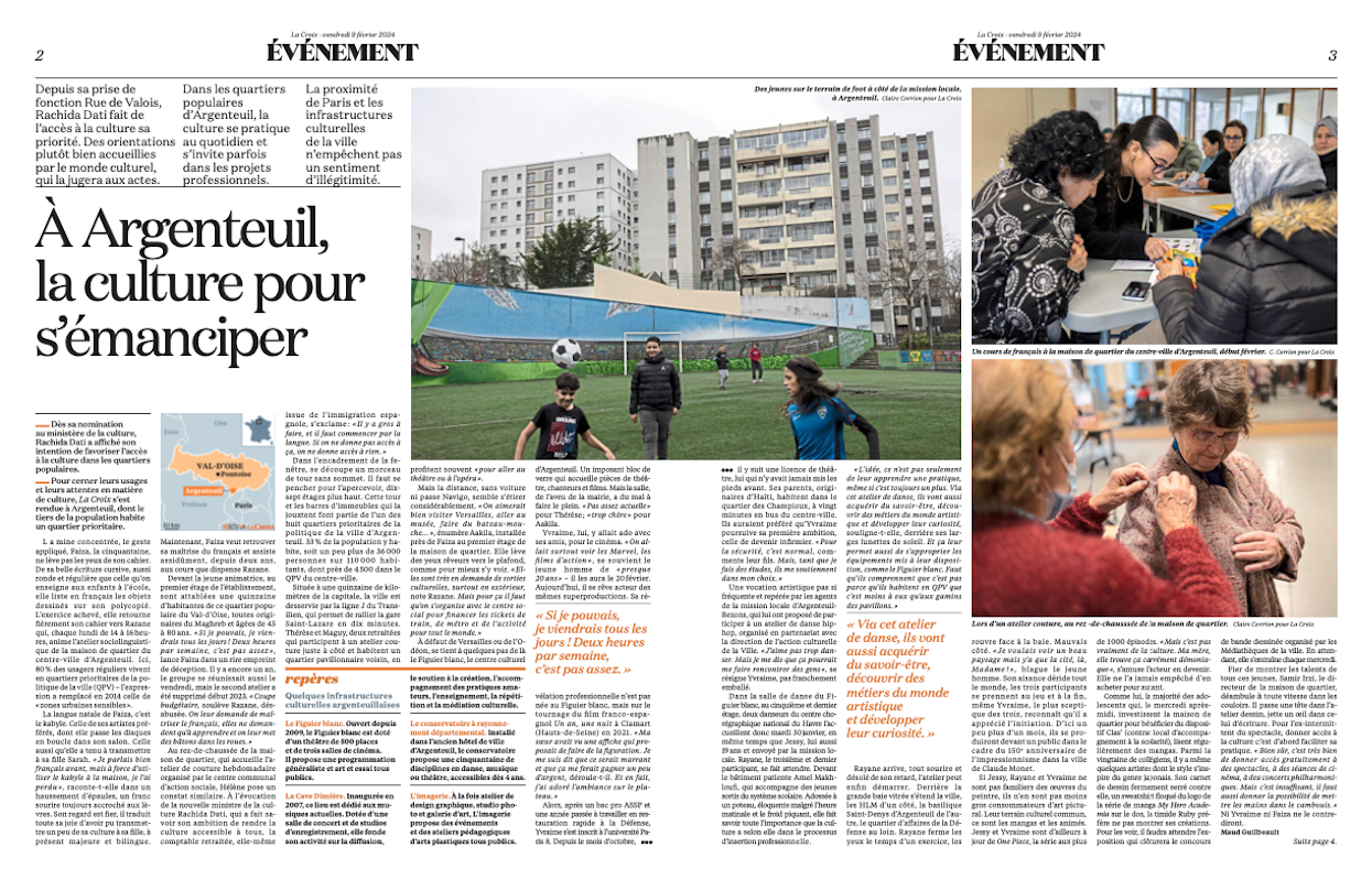 Reportage &agrave; Argenteuil Journal La Croix Janvier 2024