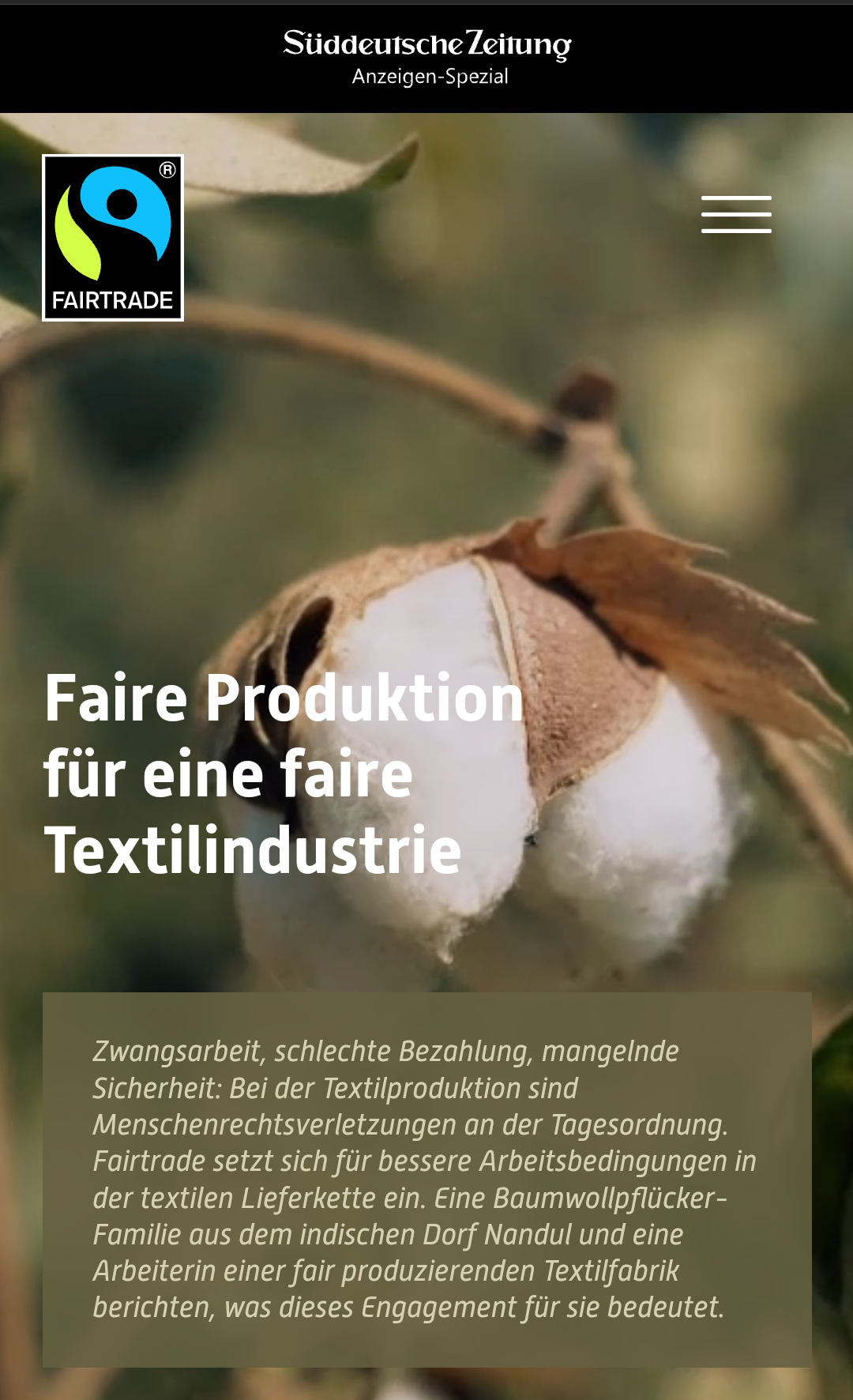 Süddeutsche Zeitung_Fair production for a fair textile industry (FAIRTRADE)