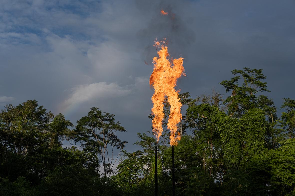 Sumak Kawsay: The Rights of Nature - 'Mechero' -gas burner, near Shushufindi in north...