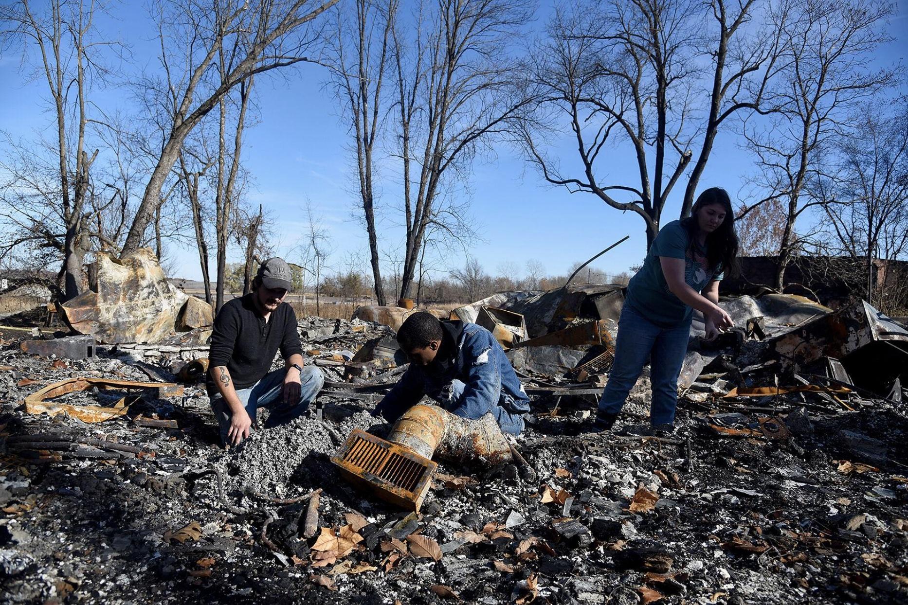 No relief:  Lack of government help leaves fire survivors relying on donations - From left, Matthew Colbert, Drew Alexander and Heaven...