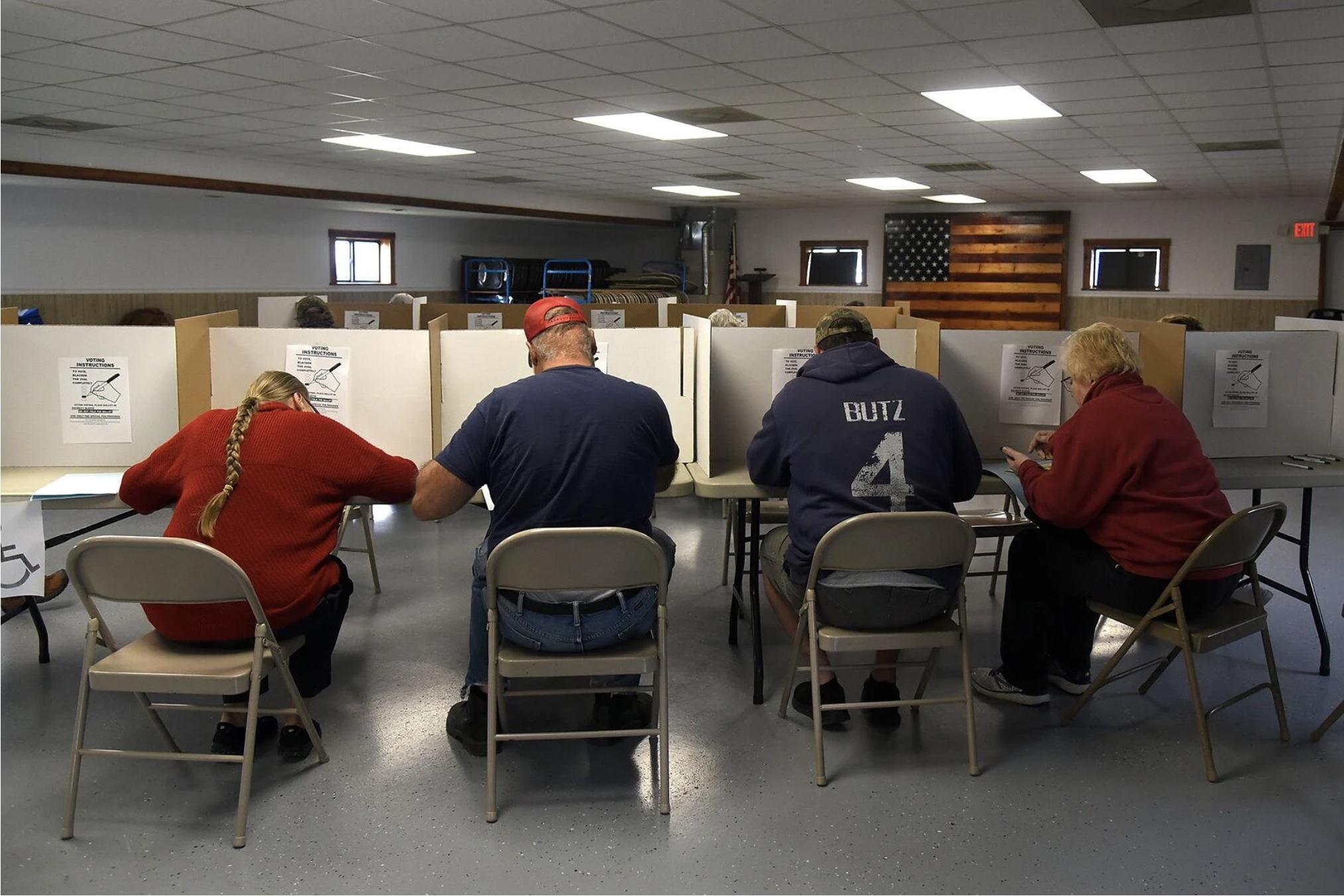 Election day at the edge of the county - Voters cast their ballots on Tuesday at Harrisburg Lions...