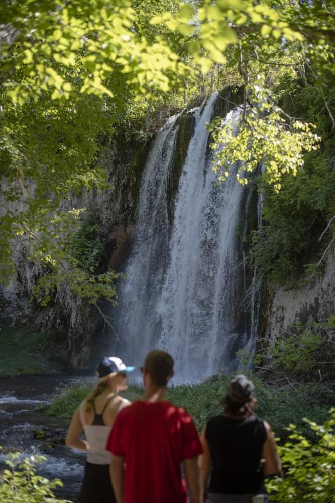 From left, Sophie, Oakley and Mom take in a waterfall Aug. 16, 2020, on a hike in Spearfish, S.D. 