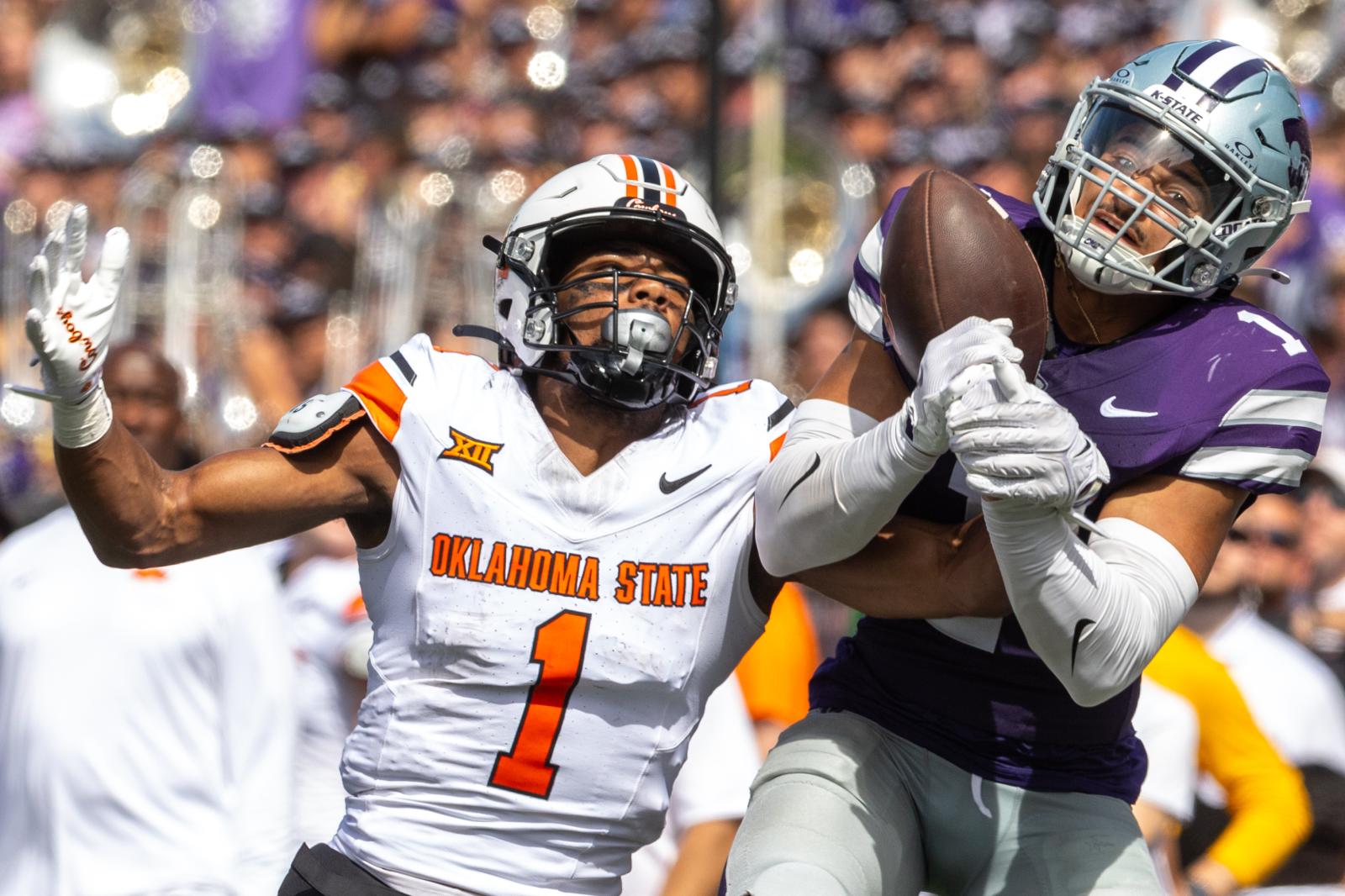 Kansas State cornerback Keenan ...er 28, 2024, in Manhattan, Kan.