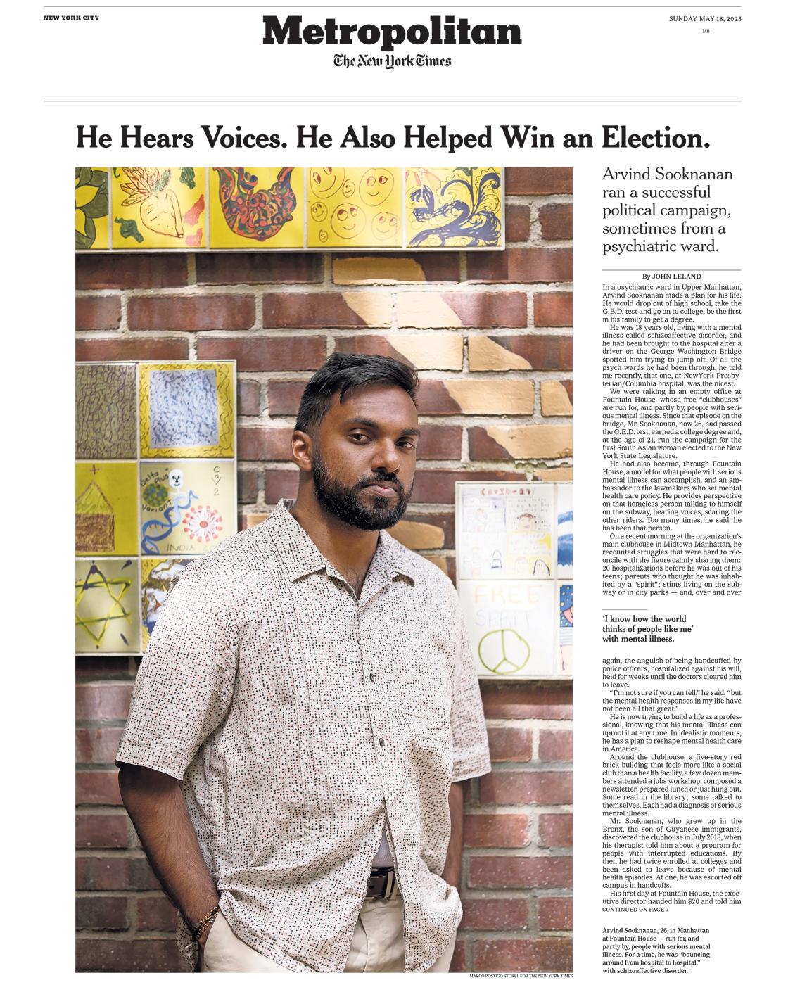 Published on The New York Times: "He Hears Voices in His Head. He Also Helped Win an Election."
