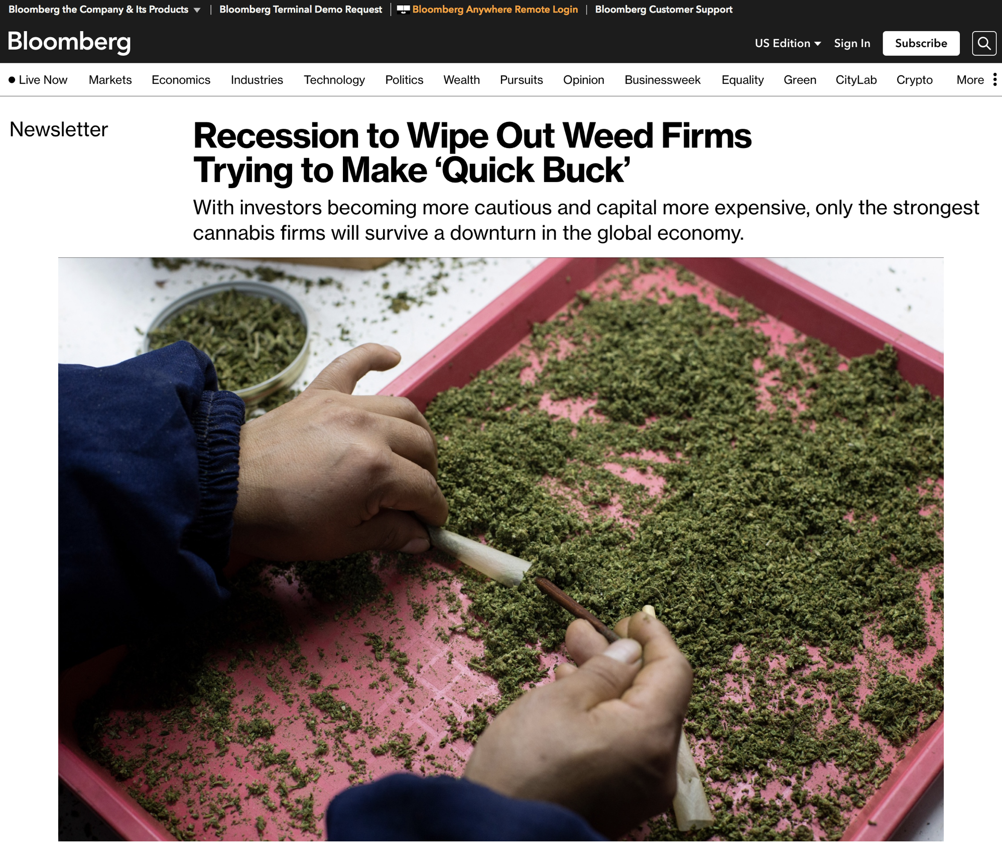 Thumbnail of Recession to Wipe Out Weed Firms Trying to Make ‘Quick Buck’