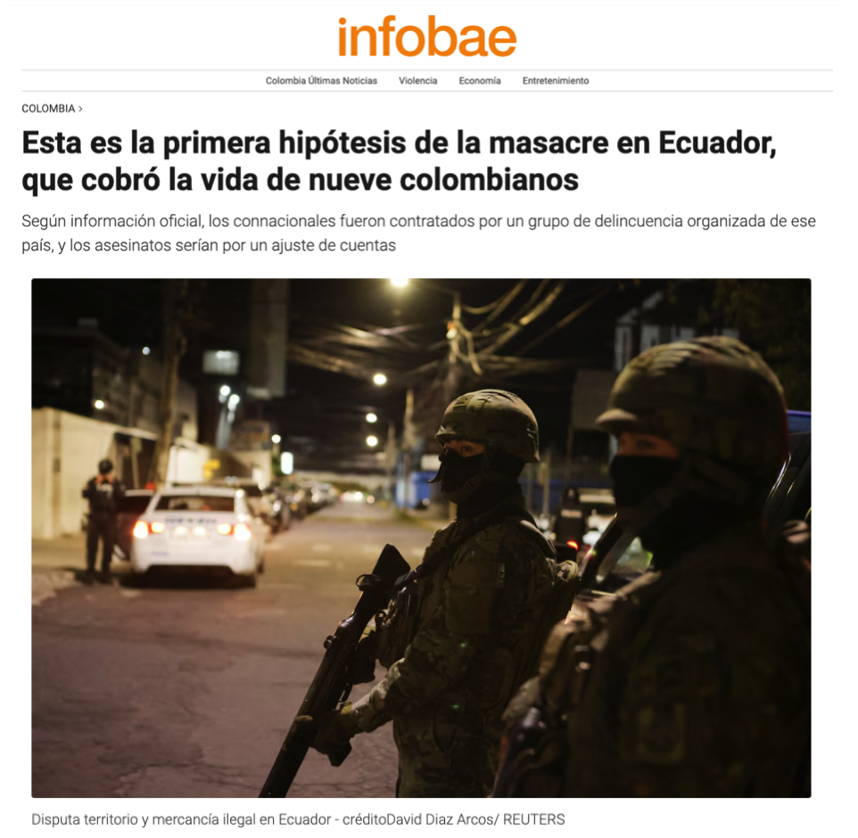 Esta es la primera hipótesis de la masacre en Ecuador, que cobró la vida de nueve colombianos