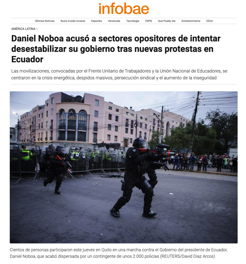 Daniel Noboa acusó a sectores opositores de intentar desestabilizar su gobierno tras nuevas protestas en Ecuador