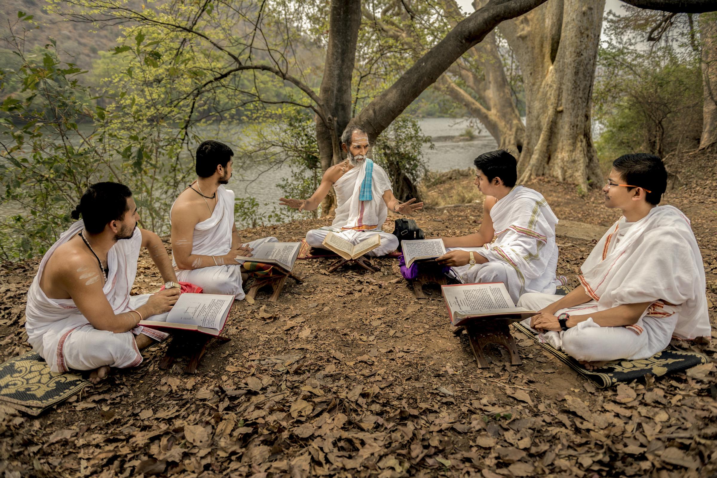 Gurukula - Vedic Guru teaches Yajurveda to senior students of...