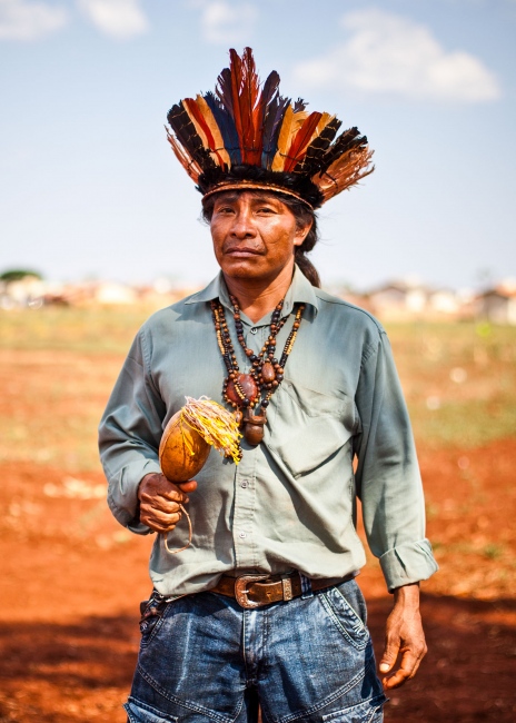  A Guarani-Kaiowá leader standi...s by hired gunmen in the past. 