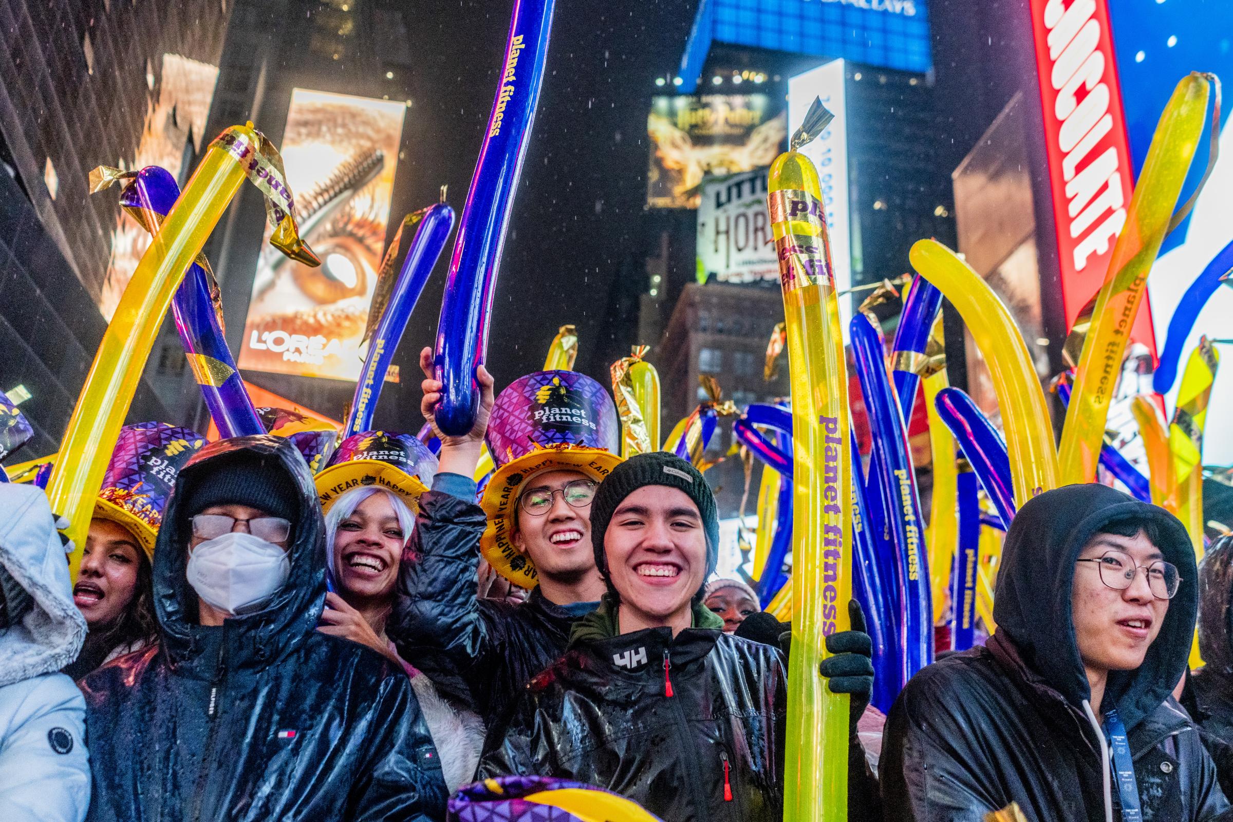 Times Square 2023 NYE Celebration - Spectators celebrate during the 2023 New Years Eve...