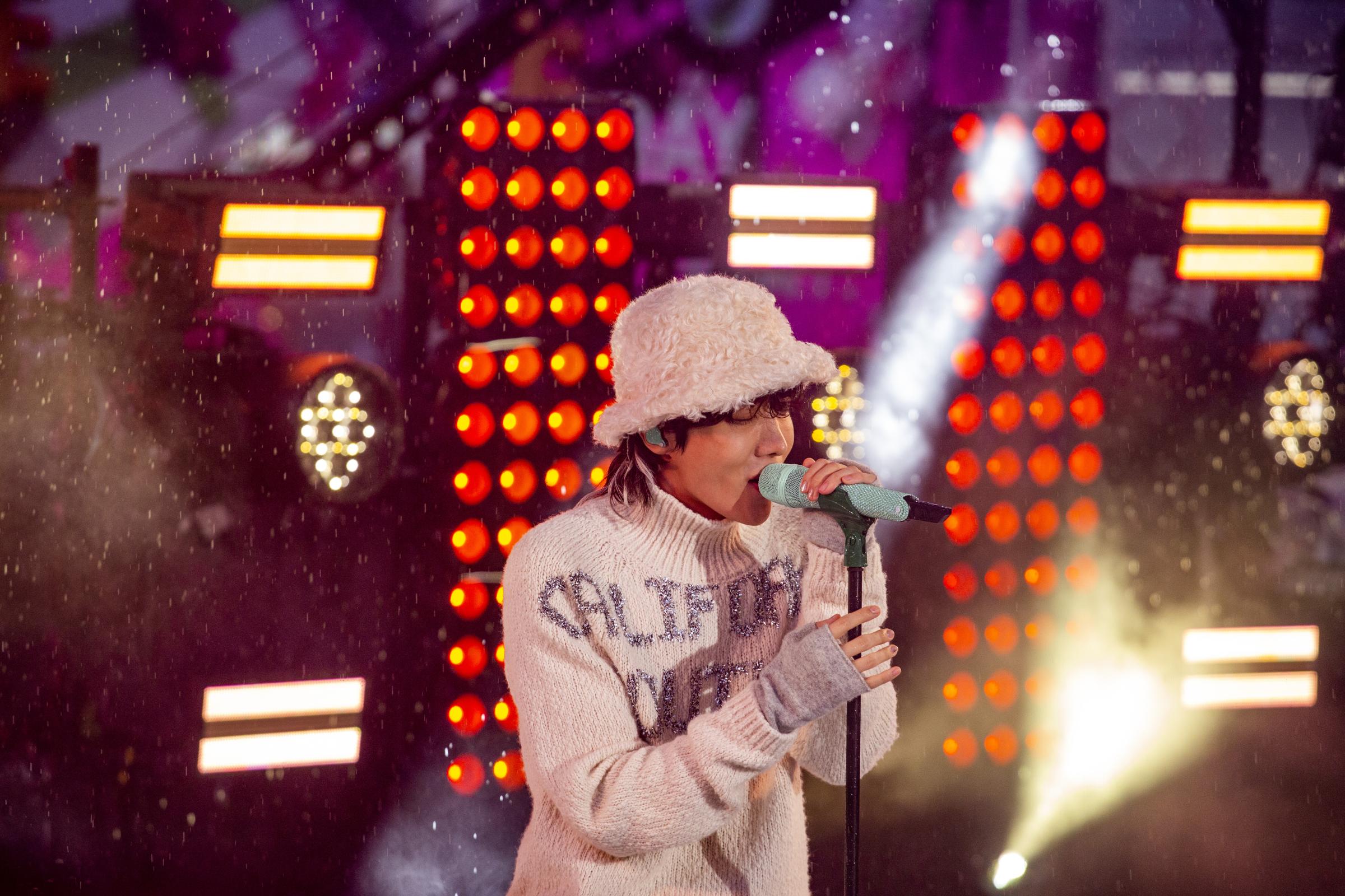 Times Square 2023 NYE Celebration - South Korean rapper J-Hope from BTS performs during the...